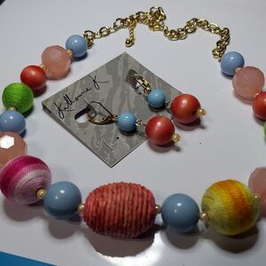 Katherine K Necklace & Earring SET Beads 22” Necklace 2” Earrings Statement